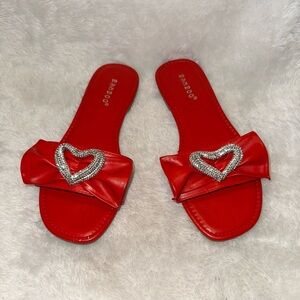 Bamboo Red Slide Sandals with Heart Accent